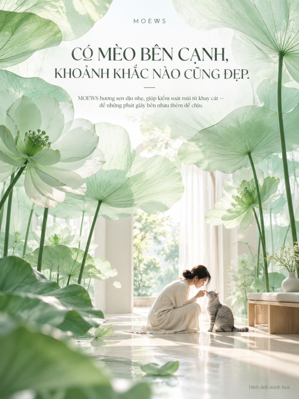Hình ảnh minh họa MOEWS Hoa Sen: không gian sáng và tương tác với mèo